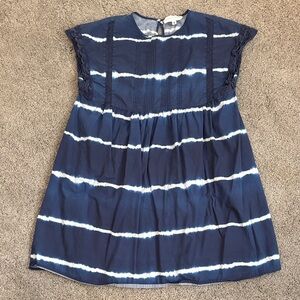 Corey Lynn Calter Navy and White Tie-Dye Stripe Dress